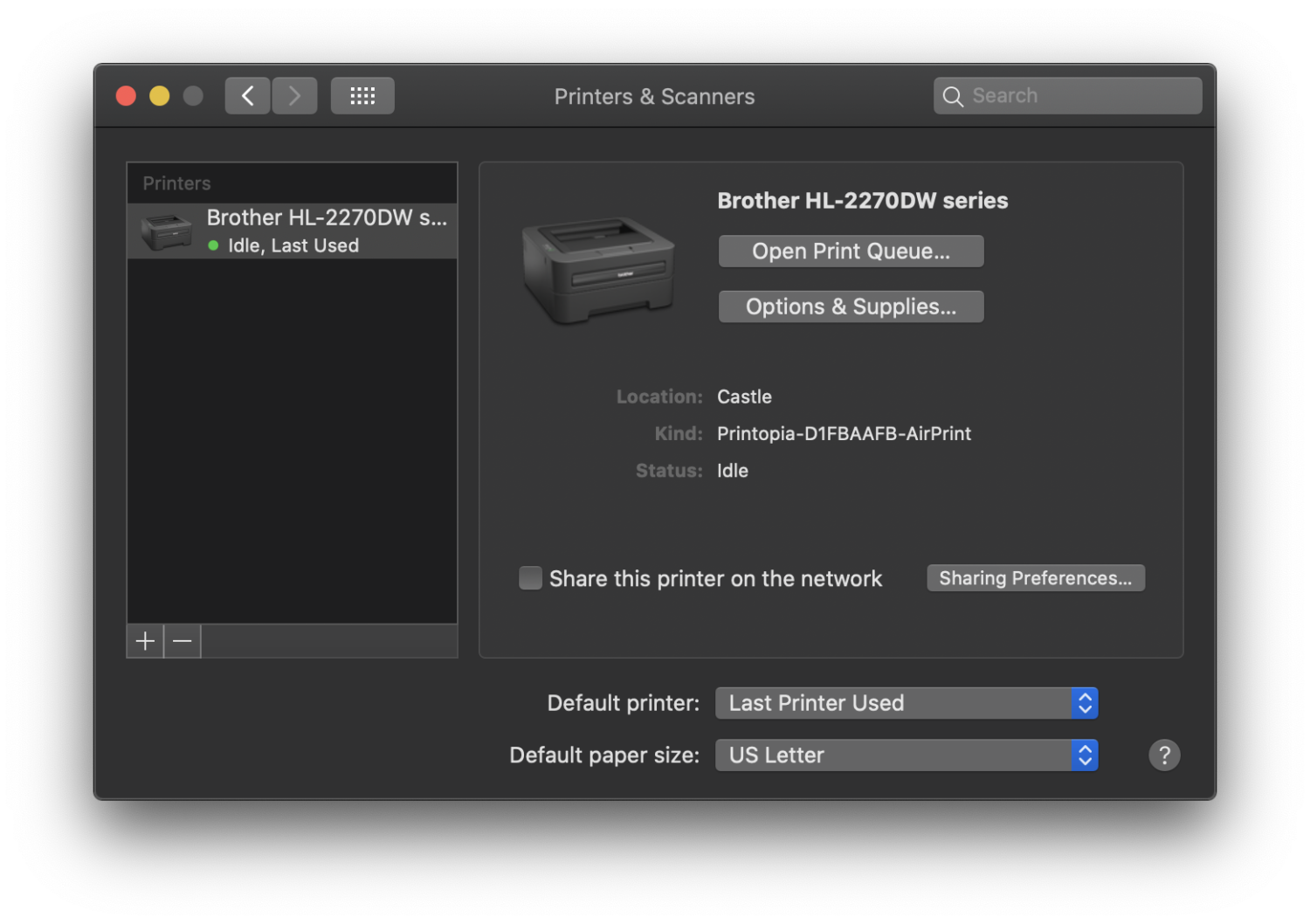 1015CatalinaDarkSystemPreferencesPrintersandScanners 512 Pixels